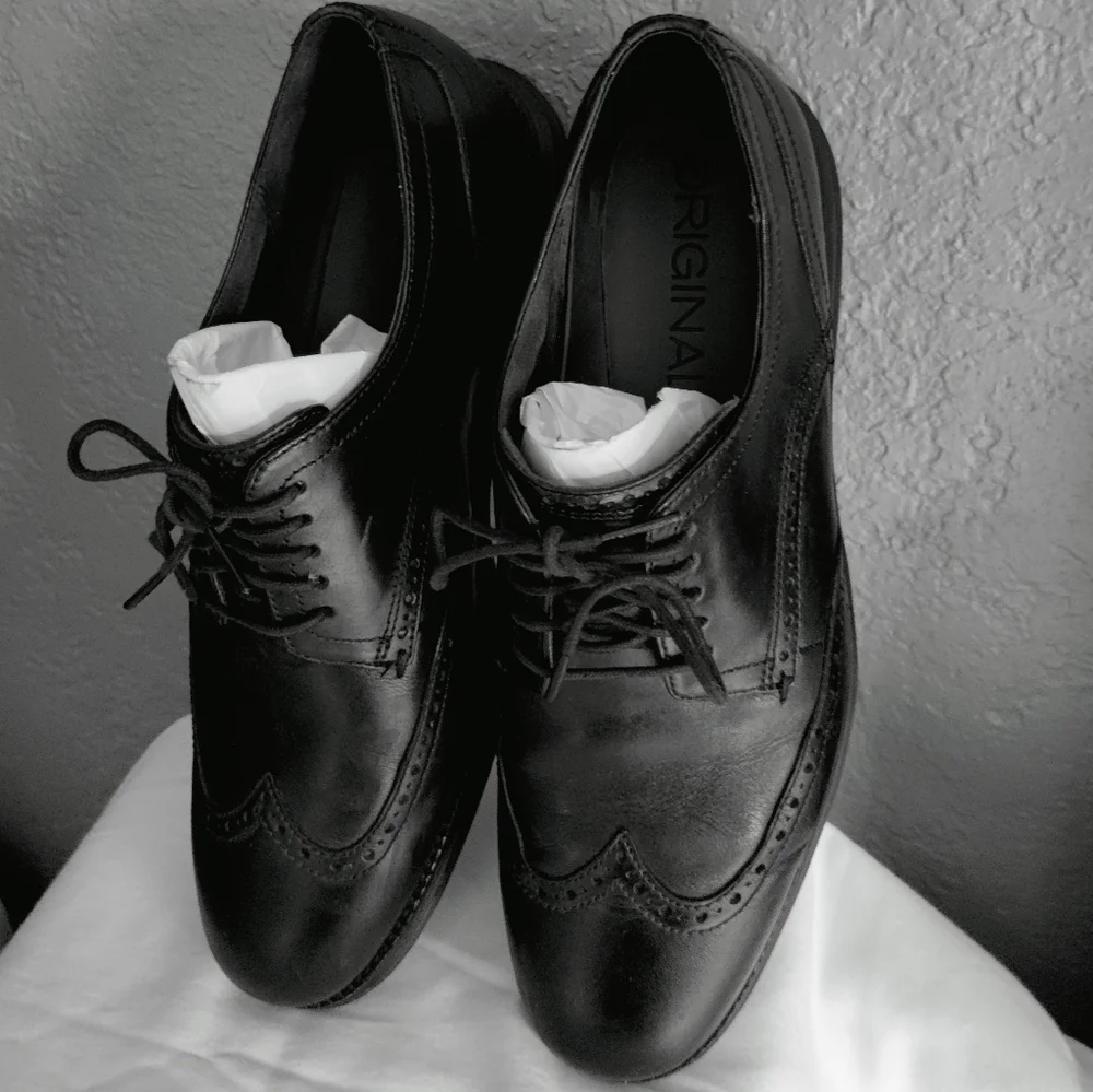 Cole Haan Black Leather Wingtip Oxfords